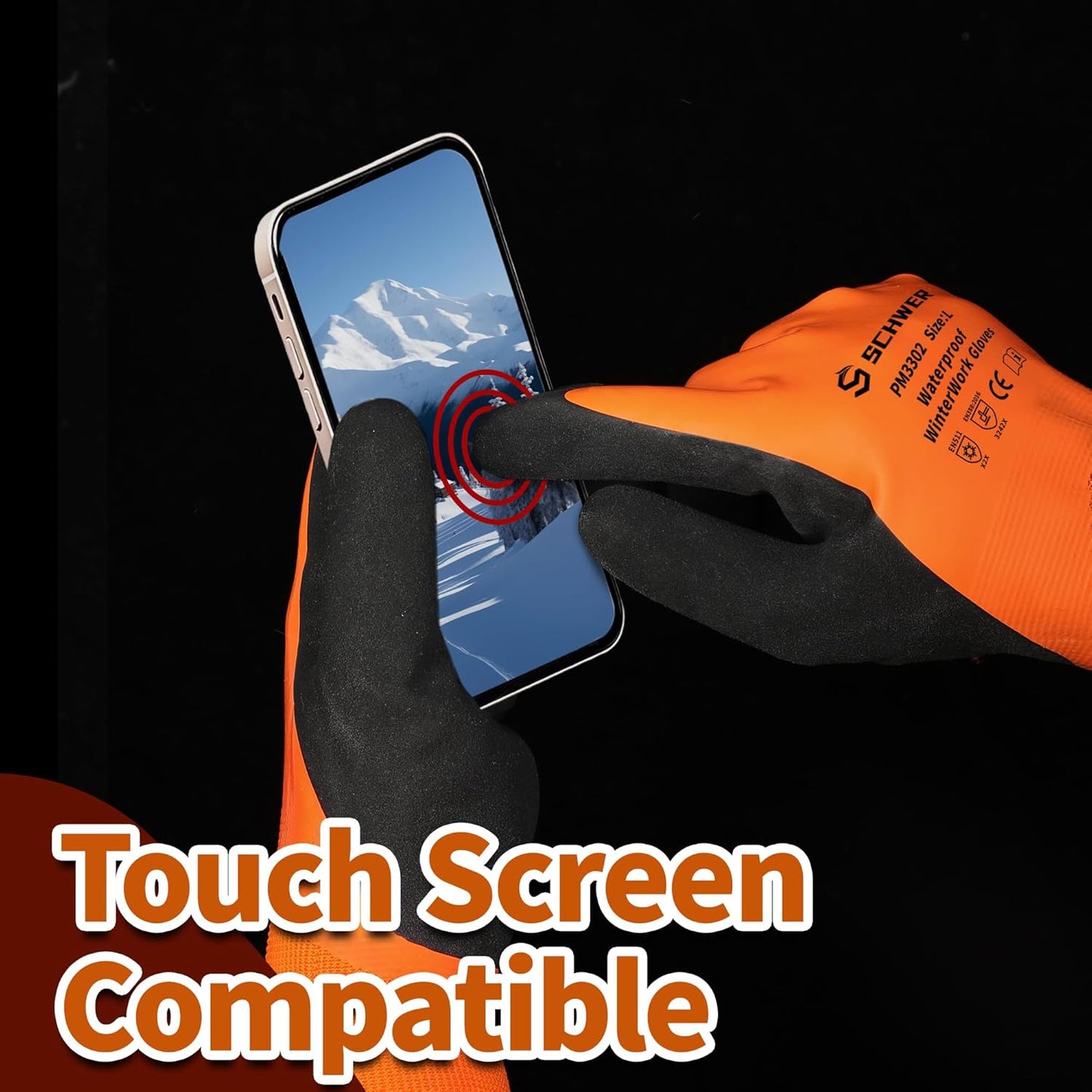 Schwer Winter Waterproof Work Gloves | Latex Grip, Touchscreen, CR3302