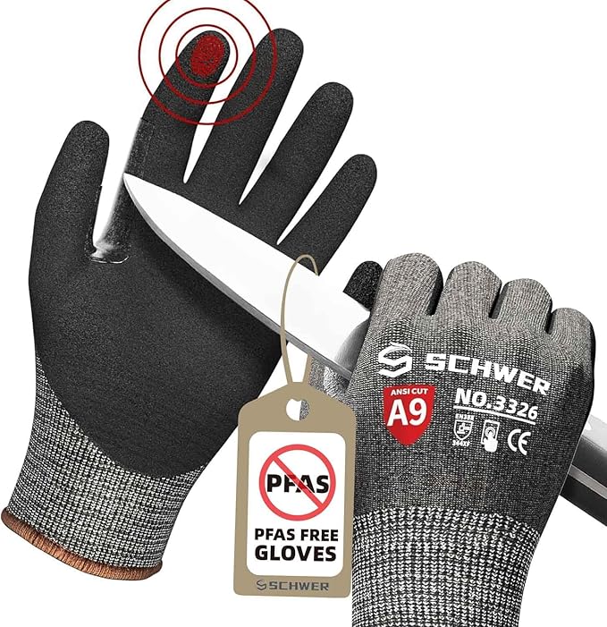 Schwer Cut Resistant Gloves | ANSI A9, Nitrile Grip, Touchscreen, PR3326