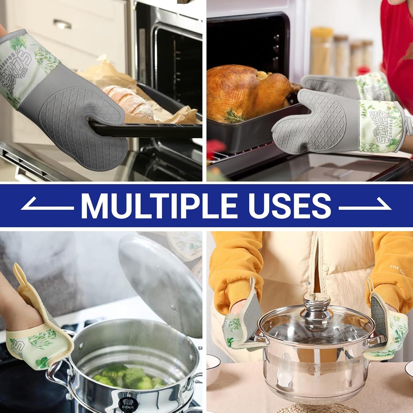 Schwer Oven Mitts & Pot Holders | Silicone, 500°F Heat Resistant, 4 Pcs