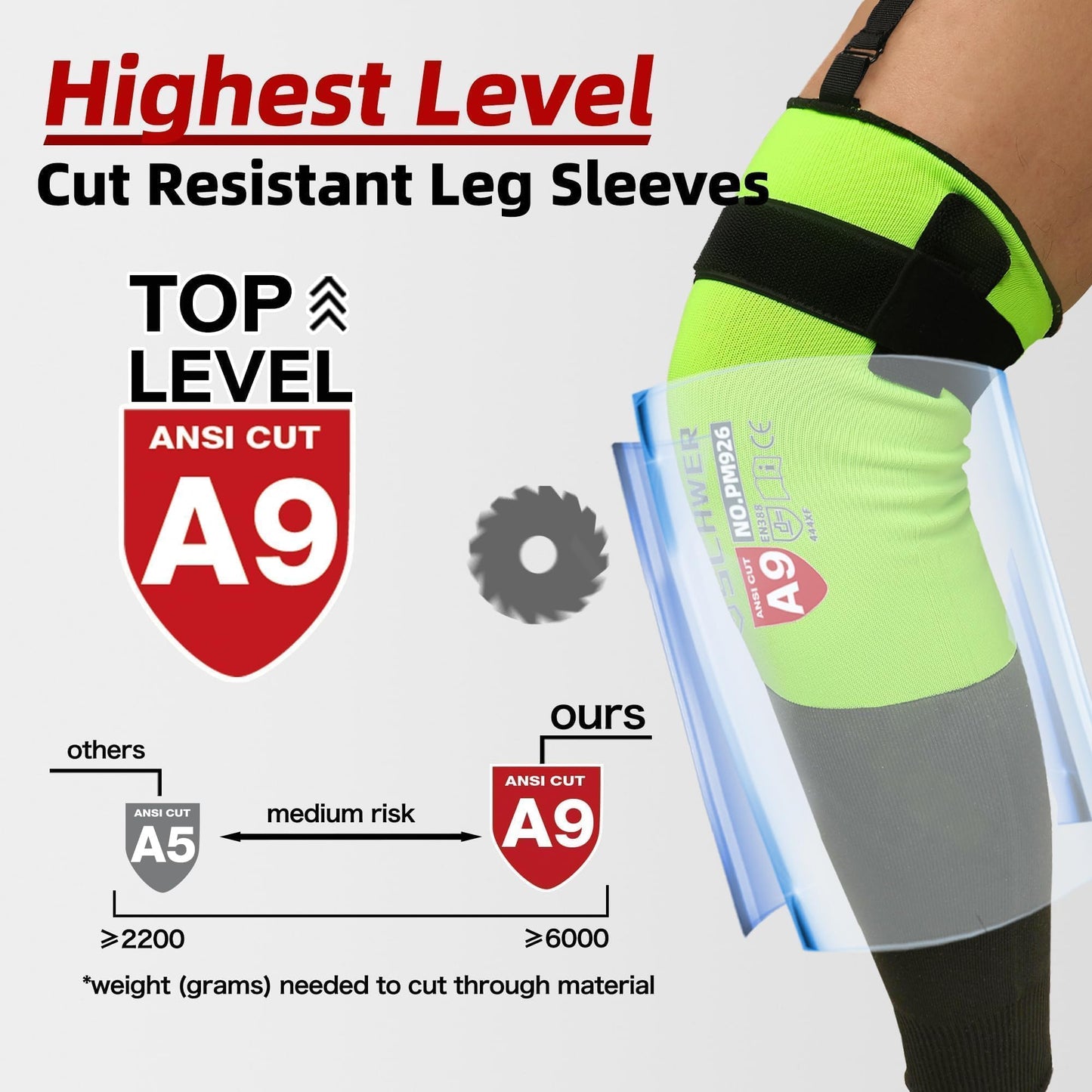 Pro Max ANSI A9 Cut Resistant Leg Sleeves S926, 21.6 Inch