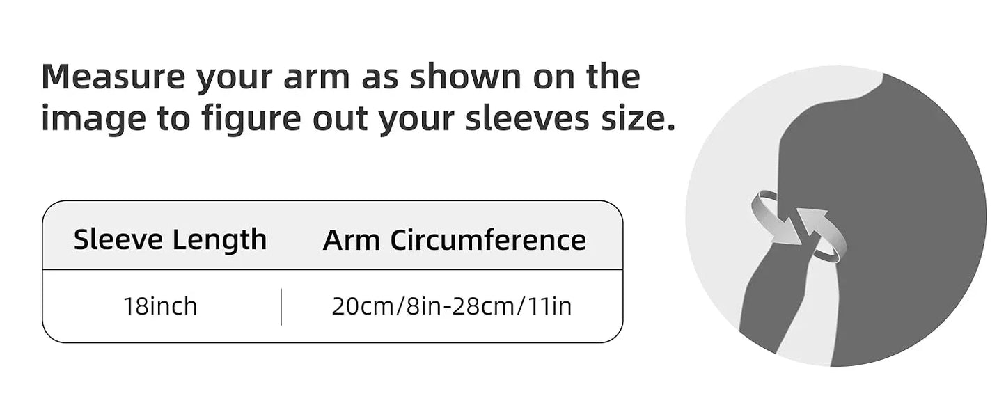 Measurement guide for sleeve length and arm circumference with a diagram of an arm and sleeve.