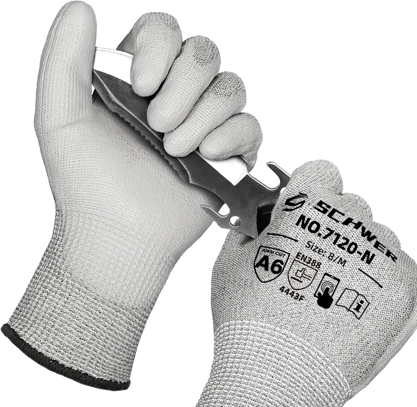 Schwer Cut Resistant Gloves | ANSI A6, PU Grip, Touchscreen, CR7120, 3 Pairs