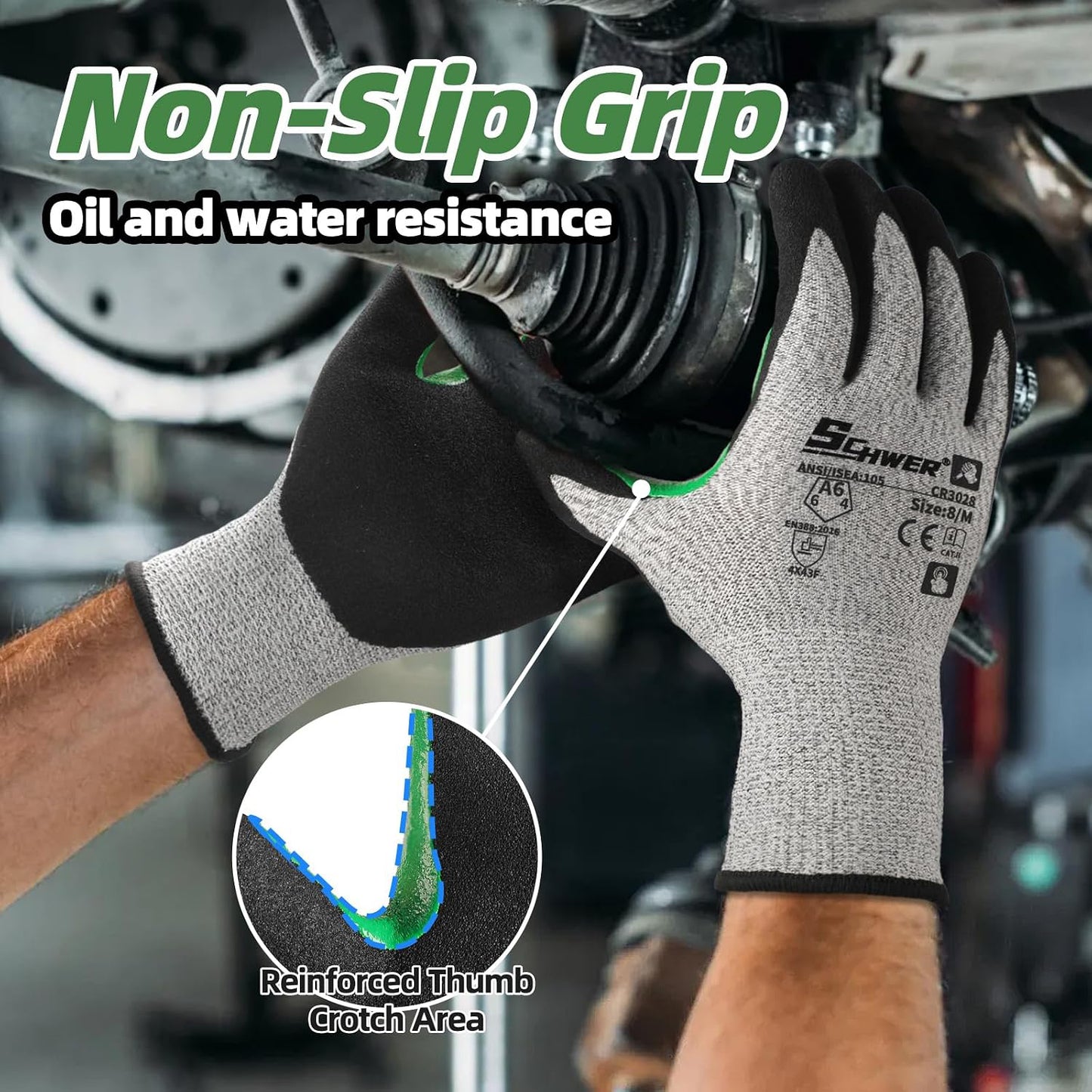 ANSI A6 Cut Resistant Gloves 13G NBR Sandy Foam CR3028-