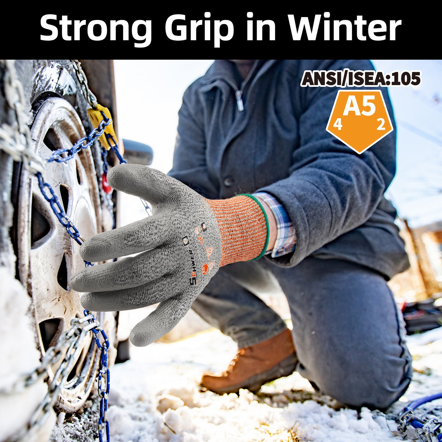 Schwer Winter Cut Resistant Gloves | ANSI A5, PU Grip, Touchscreen, CR3088-W