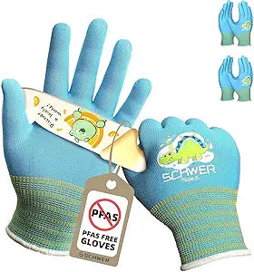 2 Pairs ANSI A6 MINI-KIDDO Kids Garden Gloves MN1917, Sky Blue