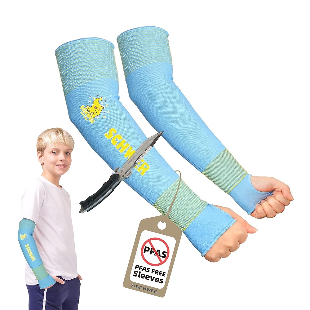 MINI-KIDDO ANSI A6 Cut Resistant Arm Sleeves for Kids, Blue