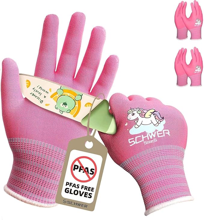 2 Pairs ANSI A6 MINI-KIDDO Kids Garden Gloves MN1917, Pink