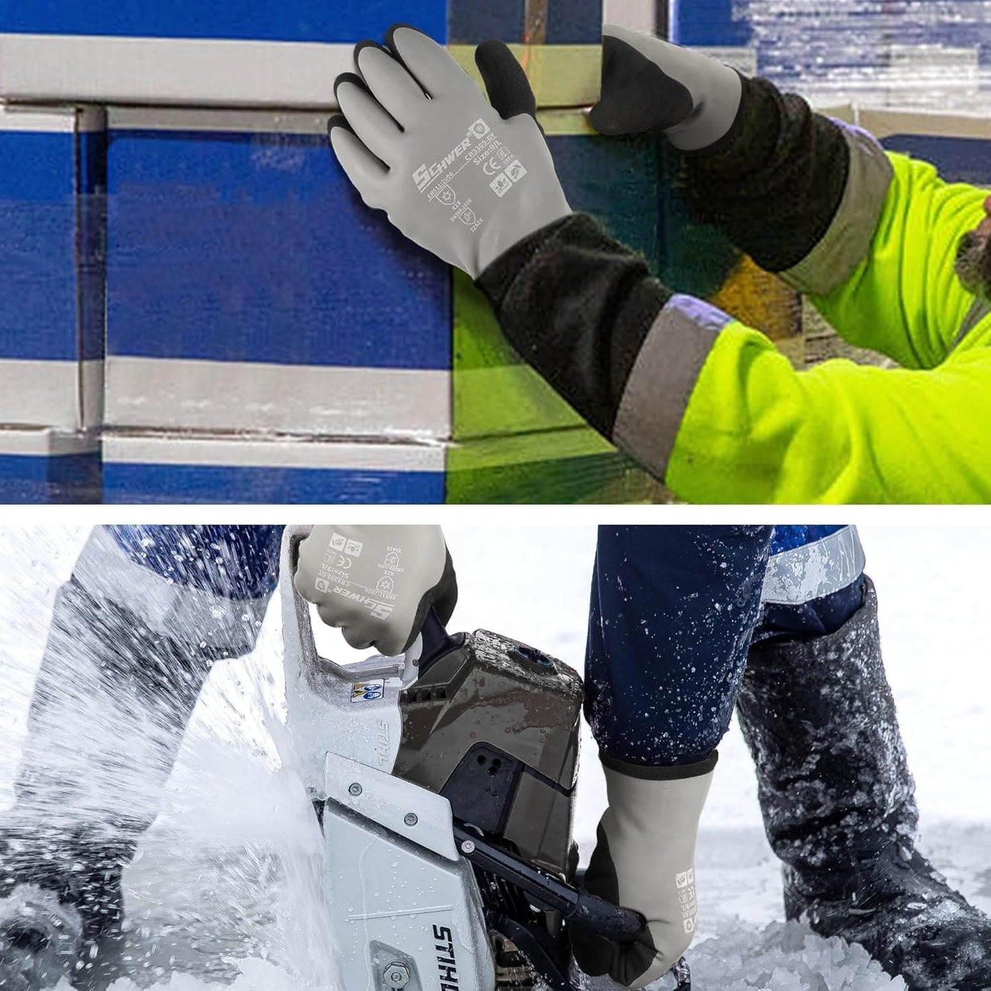 Schwer Winter Waterproof Work Gloves | Latex Grip, Touchscreen, CR3305