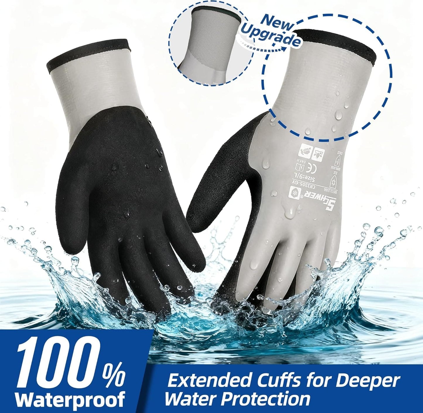 Schwer Winter Waterproof Work Gloves | Latex Grip, Touchscreen, CR3305
