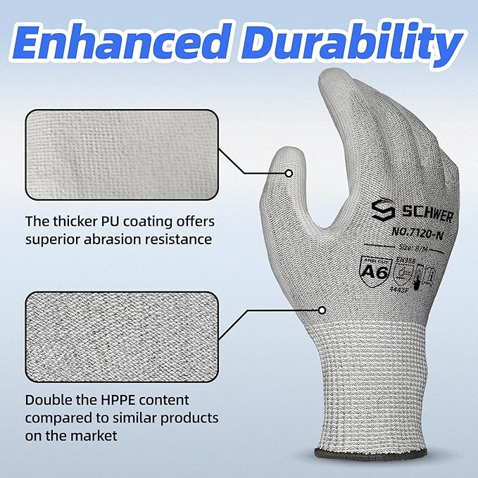 3 Pairs AIR-SOFT  ANSI A6 Cut Resistant Gloves CR7120