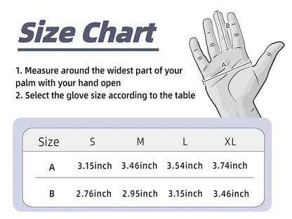 Glove size chart with measurements for different glove sizes