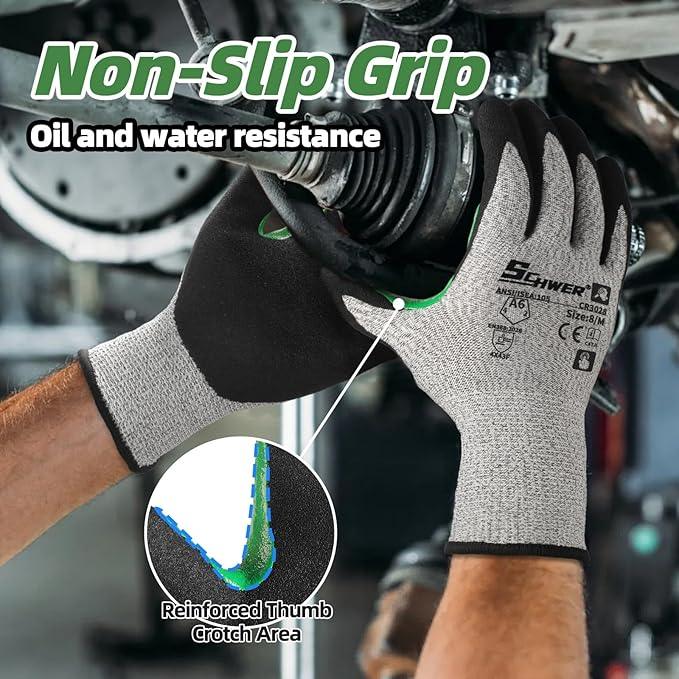 Cut resistant work gloves with non-slip grip and reinforced thumb used for mechanical tasks