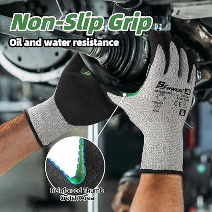 Cut resistant work gloves with non-slip grip and reinforced thumb used for mechanical tasks