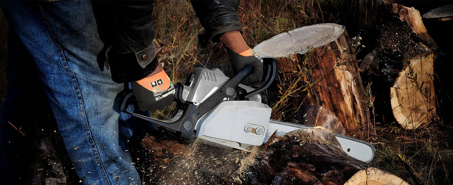 Person using a chainsaw to cut through a log in a forest setting