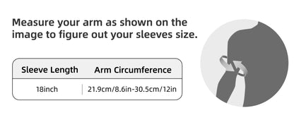Measurement chart for determining sleeve size based on arm circumference and length.