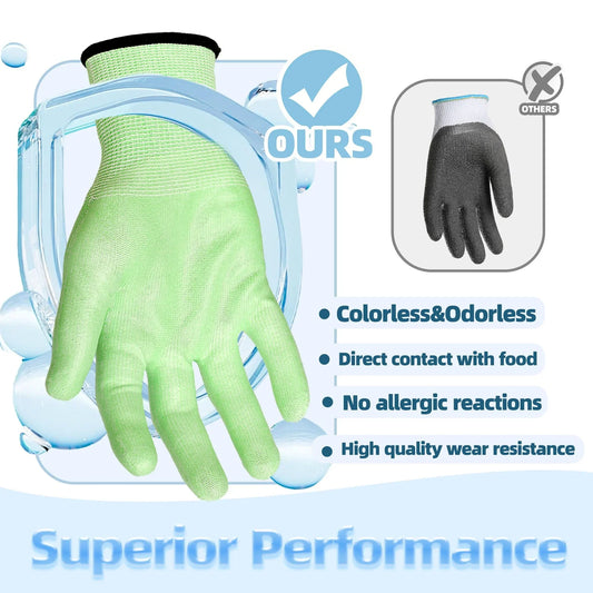Light green Schwergloves work glove with superior performance features, contrasting black protective glove