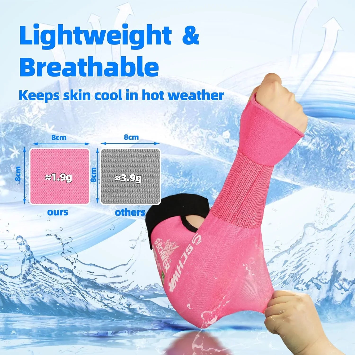 Lightweight pink protective arm sleeve for cut resistance, breathable and cool for PPE use