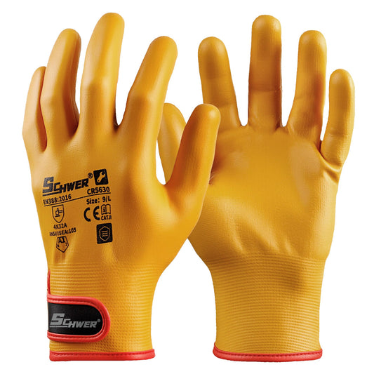 Schwer Tech-Leather Work Gloves | ANSI Level 4 Abrasion, Nitrile Foam, CR5630