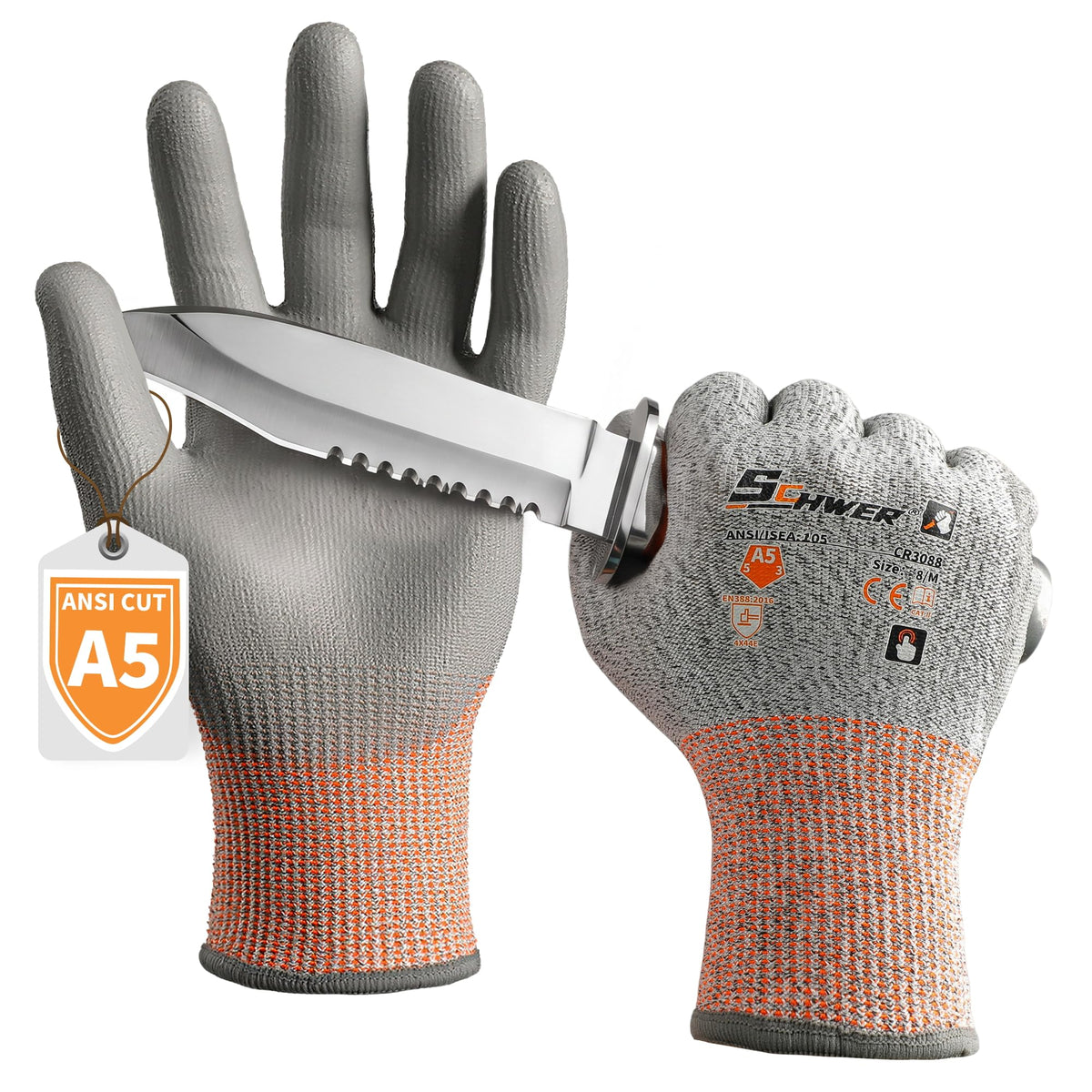 ANSI A5 Cut Resistant Gloves 13G PU Rough Coated CR3088