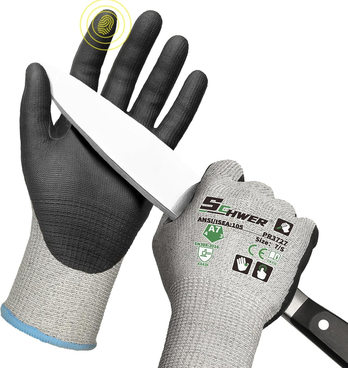 Schwer ANSI A7 cut resistant work gloves with microfoam nitrile grip PR3727