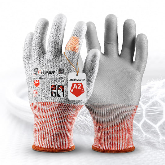 Schwer Level 6 Abrasion Work Gloves, ANSI A2 Cut, PU Grip, 12 Pairs | LT3062