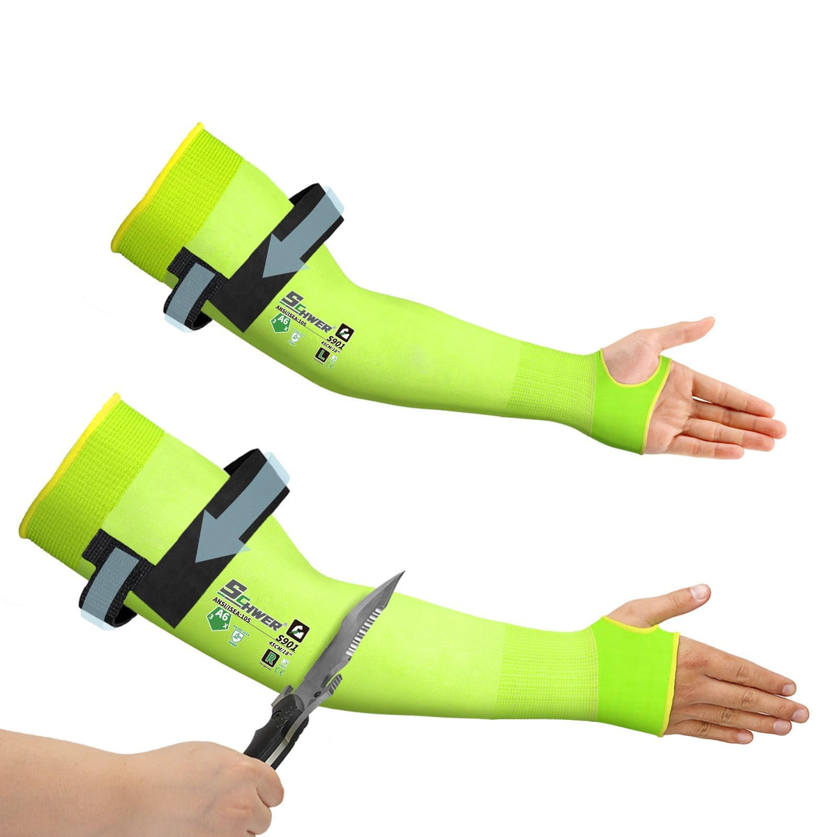 Schwer Air-Skin ANSI A6 cut resistant arm sleeves S901 - front and back view