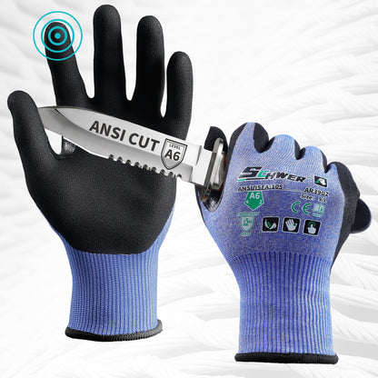 Schwer Air-Skin A6 Cut Resistant Work Gloves | 18-Gauge, Sandy Nitrile Grip, Touchscreen, Reinforced Thumb, AR3902