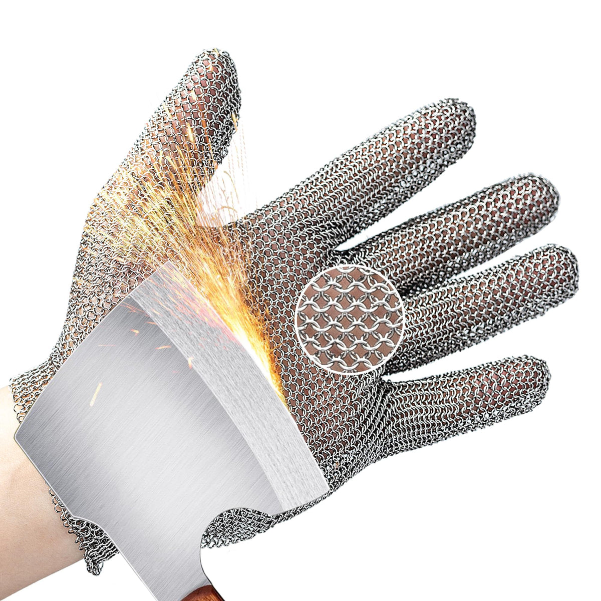 Schwer SlicePro Cut Resistant Gloves, ANSI A9, Stainless Steel Chainmail, PM5201 - product image 1