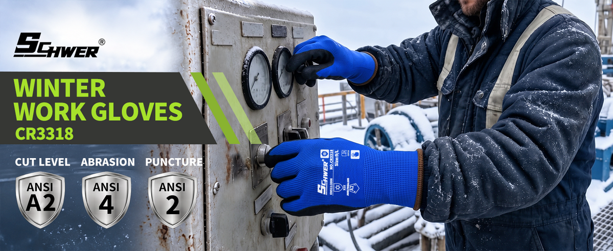 Schwer Winter Work Gloves | Sandy Nitrile Grip, Fleece Lined, 2 Pairs, CR3318