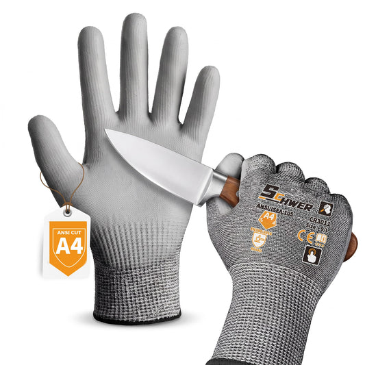 Schwer Cut Resistant Gloves | ANSI A4, Level 5 Abrasion, PU Grip, 12 Pairs, CR3011