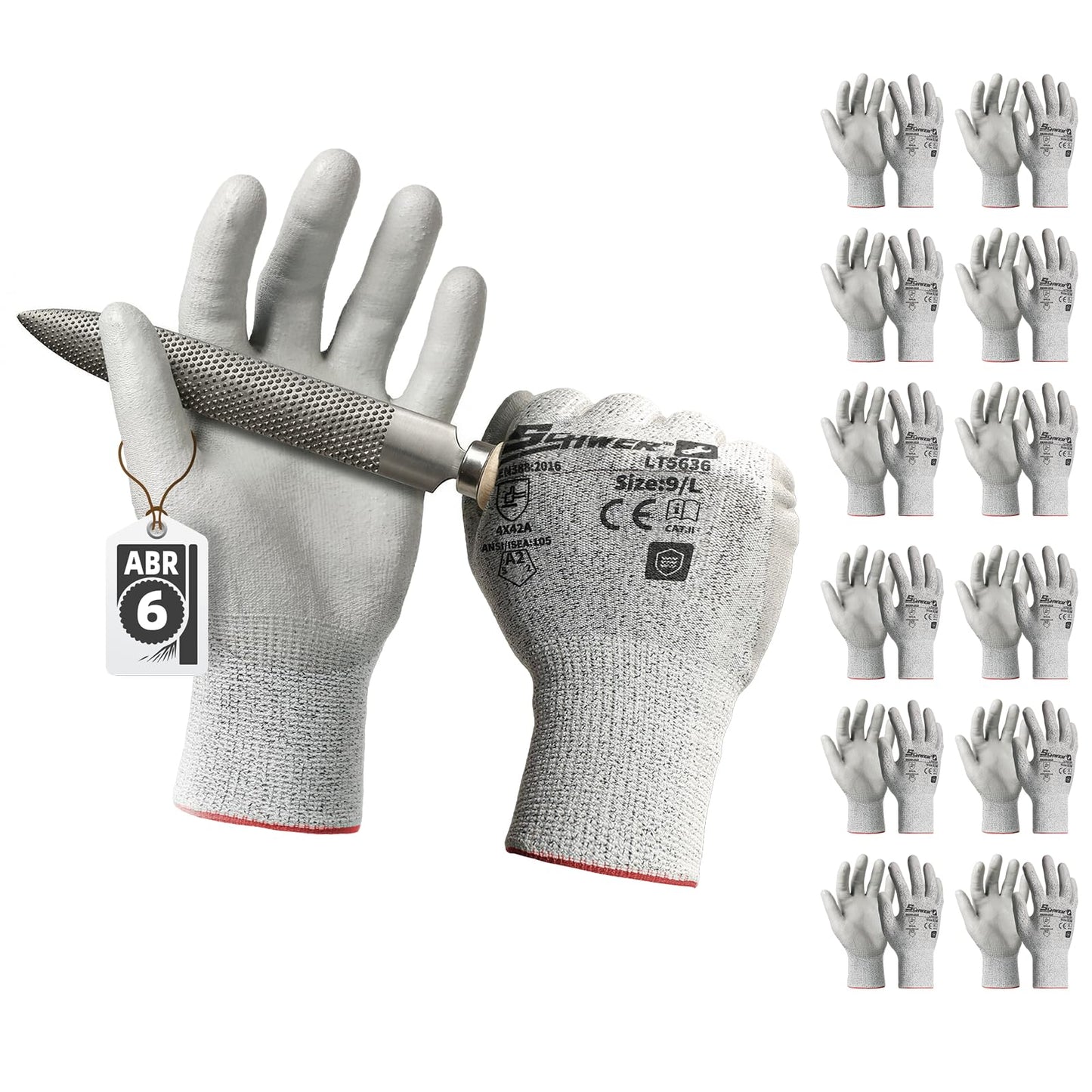 Schwer Abrasion Resistant Work Gloves | ANSI A2 Cut Protection, PU Grip, LT5636