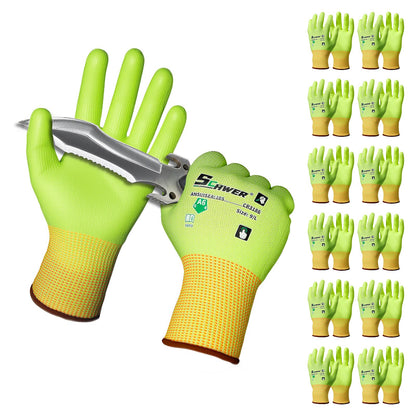 Schwer Cut Resistant Gloves | ANSI A6, PU Grip, Hi-Vis Yellow, 12 Pairs, CR3186