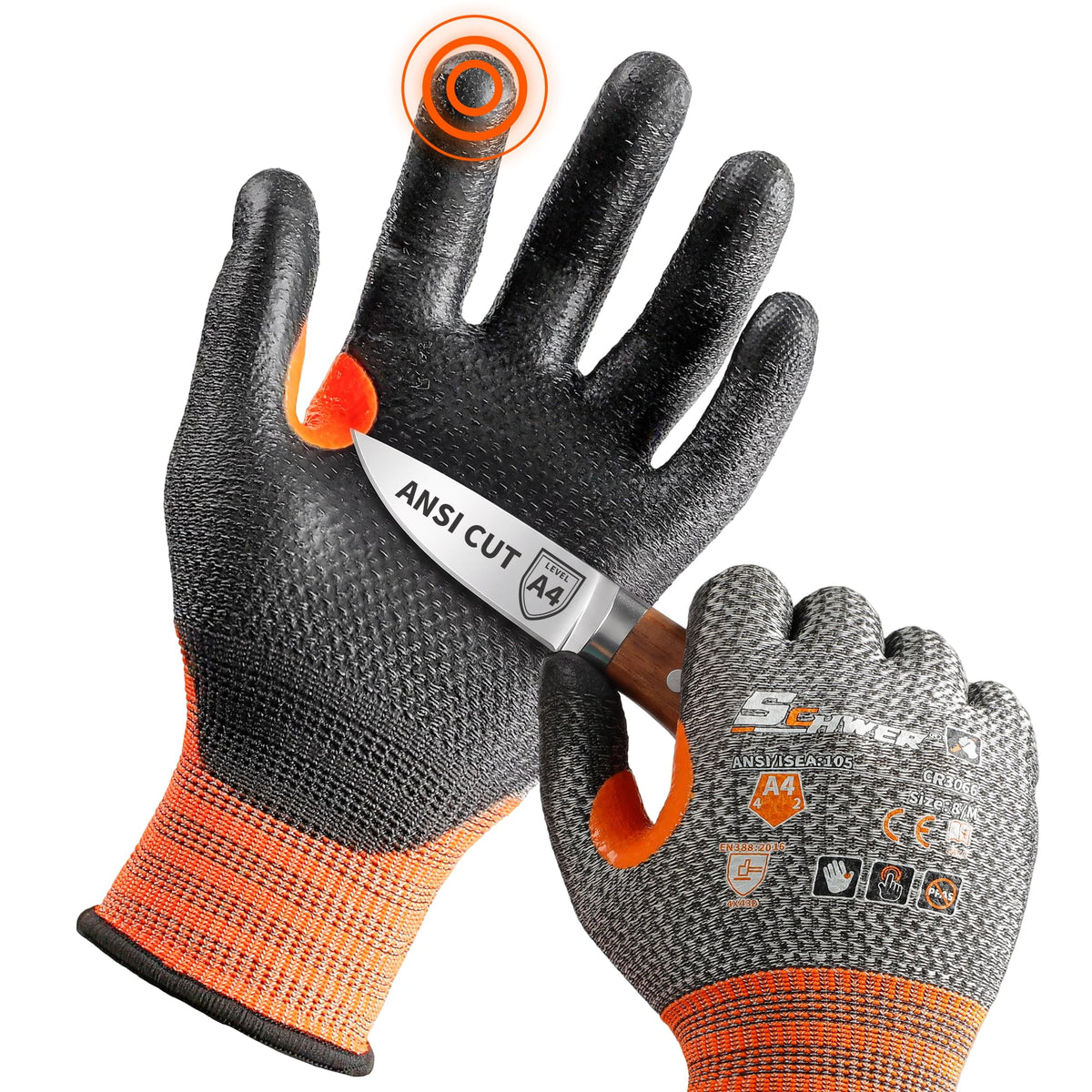 Schwer Cut Resistant Gloves, ANSI A4, PU Grip, Touchscreen, 12Pairs,CR3066 - product image 1