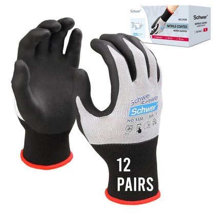 12 Pairs Lite Work Gloves Micro-Foam Nitrile Coated MN5330