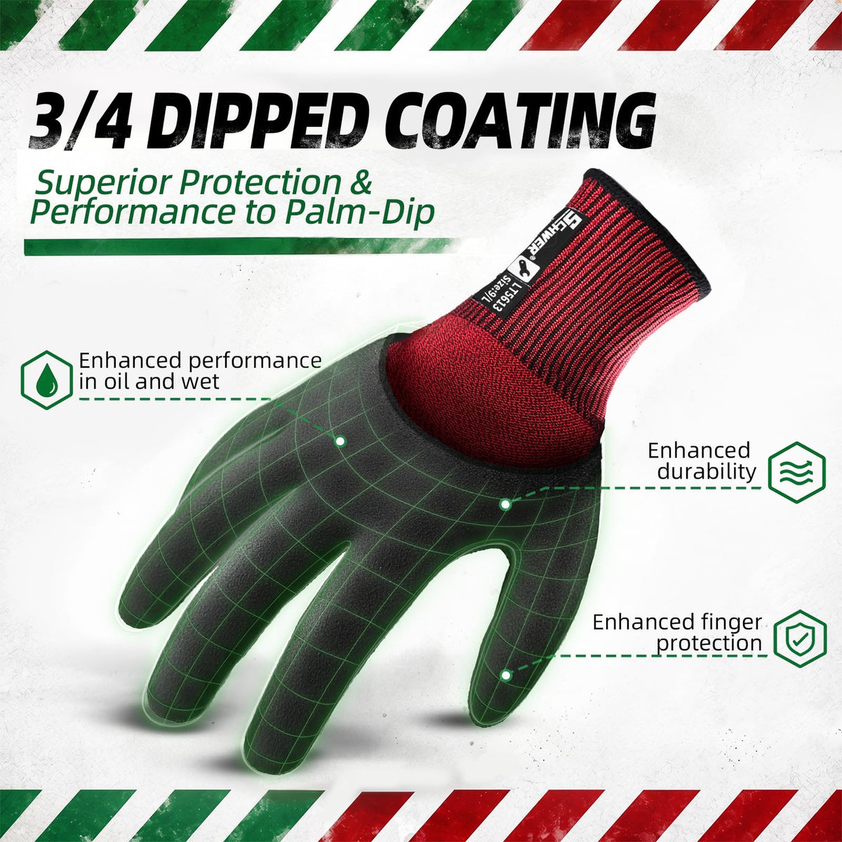 Schwer Safety Work Gloves | Level 6 Abrasion,3/4-Dip Sandy Nitrile,Wet & Oily Grip,Touchscreen, 6Pairs, LT5613