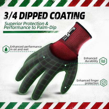 Schwer Safety Work Gloves | Level 6 Abrasion,3/4-Dip Sandy Nitrile,Wet & Oily Grip,Touchscreen, 6Pairs, LT5613