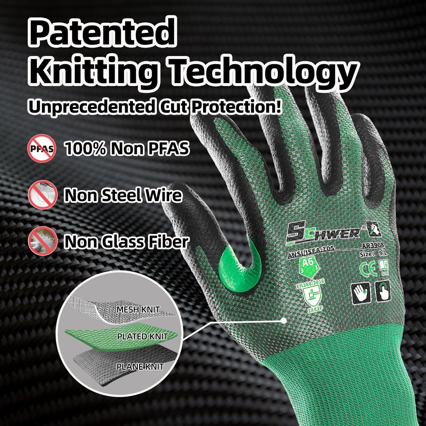 Schwer ANSI A6 Cut Resistant Gloves | AIR-SKIN, Micro Foam Nitrile, AR3908