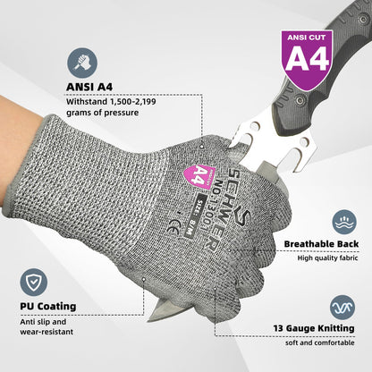 ANSI A4 Cut Resistant Work Gloves with PU Coating, CR13001