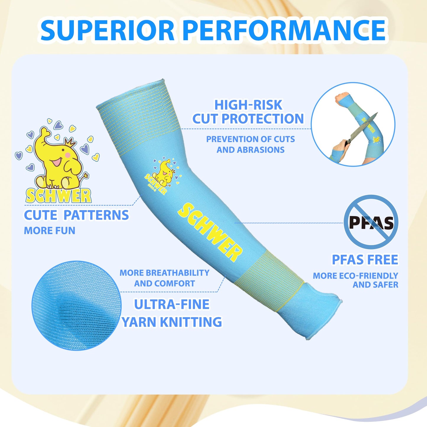 MINI-KIDDO ANSI A6 Cut Resistant Arm Sleeves for Kids, Blue