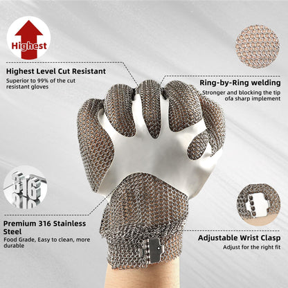 Schwer SlicePro Cut Resistant Gloves, ANSI A9, Stainless Steel Chainmail, PM5201 - product image 2