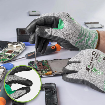 Schwer Cut Resistant Gloves | ANSI A6,13-Gauge,PU Grip,Touchscreen,12 Pairs,CR3099