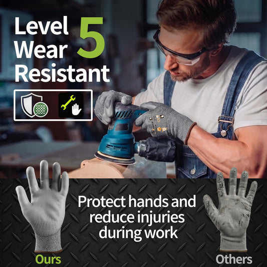 Schwer Cut Resistant Gloves | ANSI A4, Level 5 Abrasion, PU Grip, 12 Pairs, CR3011