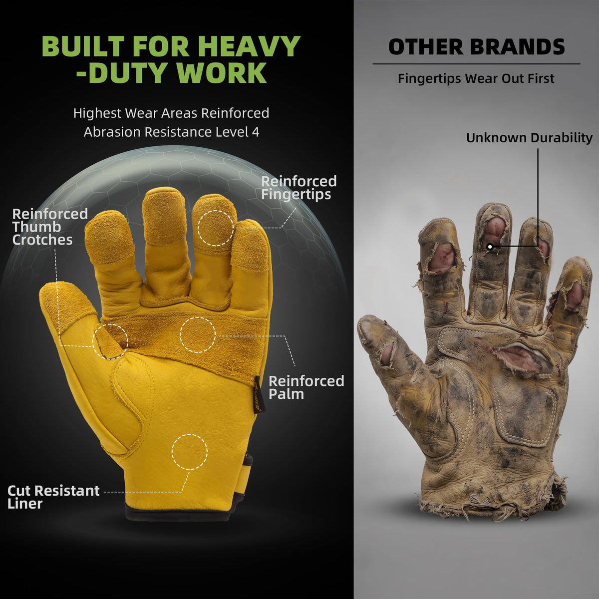 Schwer Leather Gardening Gloves, Cowhide, A9 Cut Resistant, PM3401 - product image 4