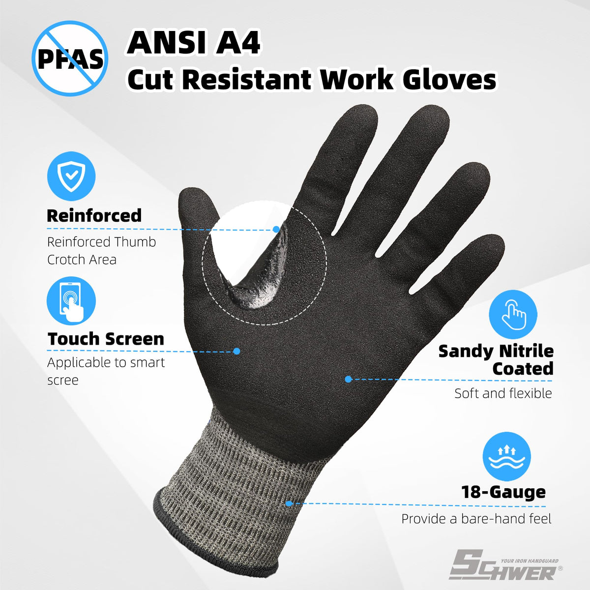 Schwer Air-Skin Cut Resistant Gloves, ANSI A4, Nitrile Grip, Touchscreen, AR5918 - product image 2