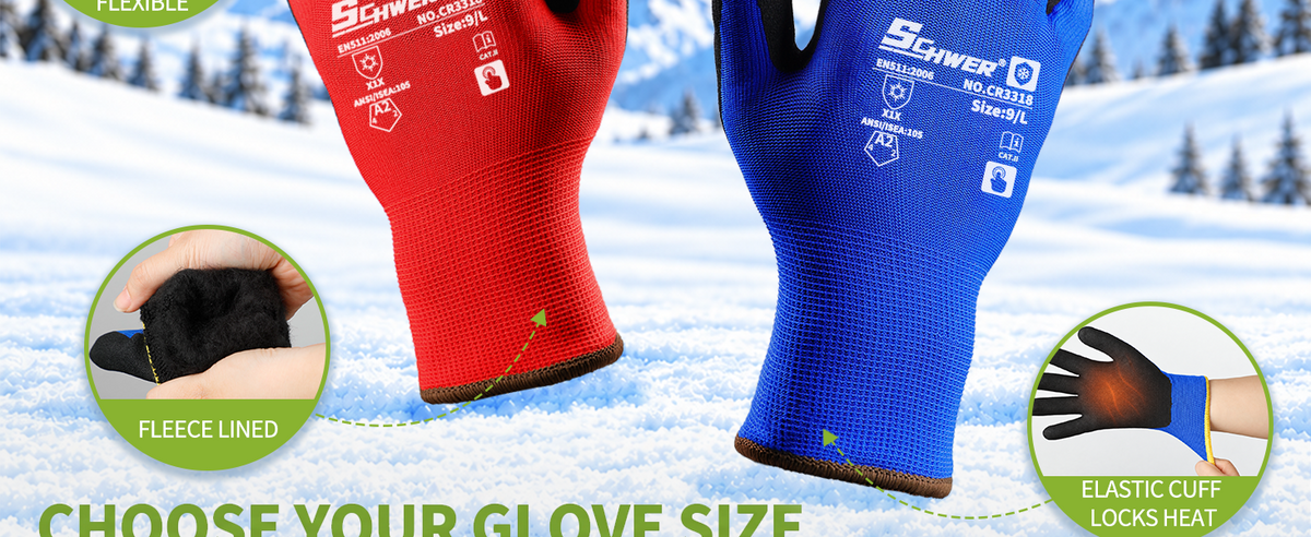 Schwer Winter Work Gloves | Sandy Nitrile Grip, Fleece Lined, 2 Pairs, CR3318