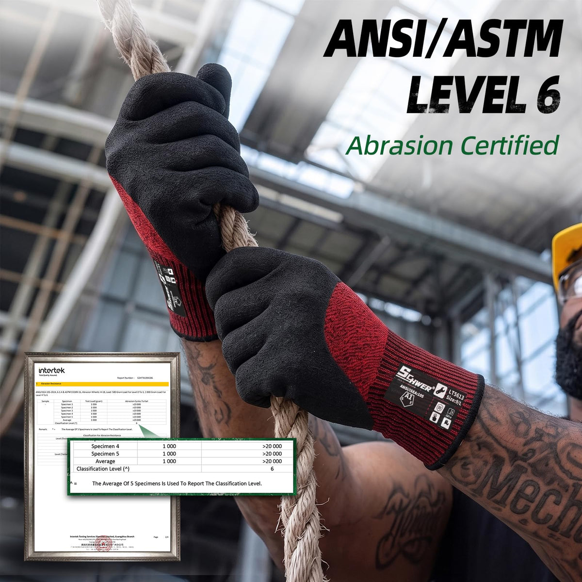 Schwer Safety Work Gloves | Level 6 Abrasion,3/4-Dip Sandy Nitrile,Wet & Oily Grip,Touchscreen, 6Pairs, LT5613