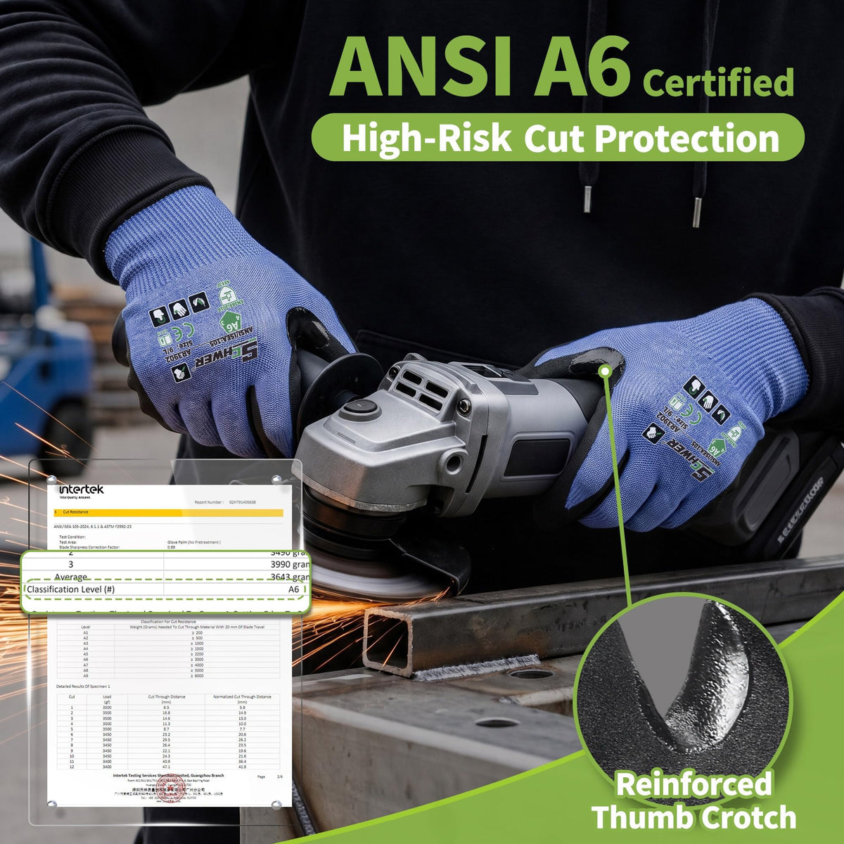 Schwer Air-Skin A6 Cut Resistant Work Gloves | 18-Gauge, Sandy Nitrile Grip, Touchscreen, Reinforced Thumb, AR3902