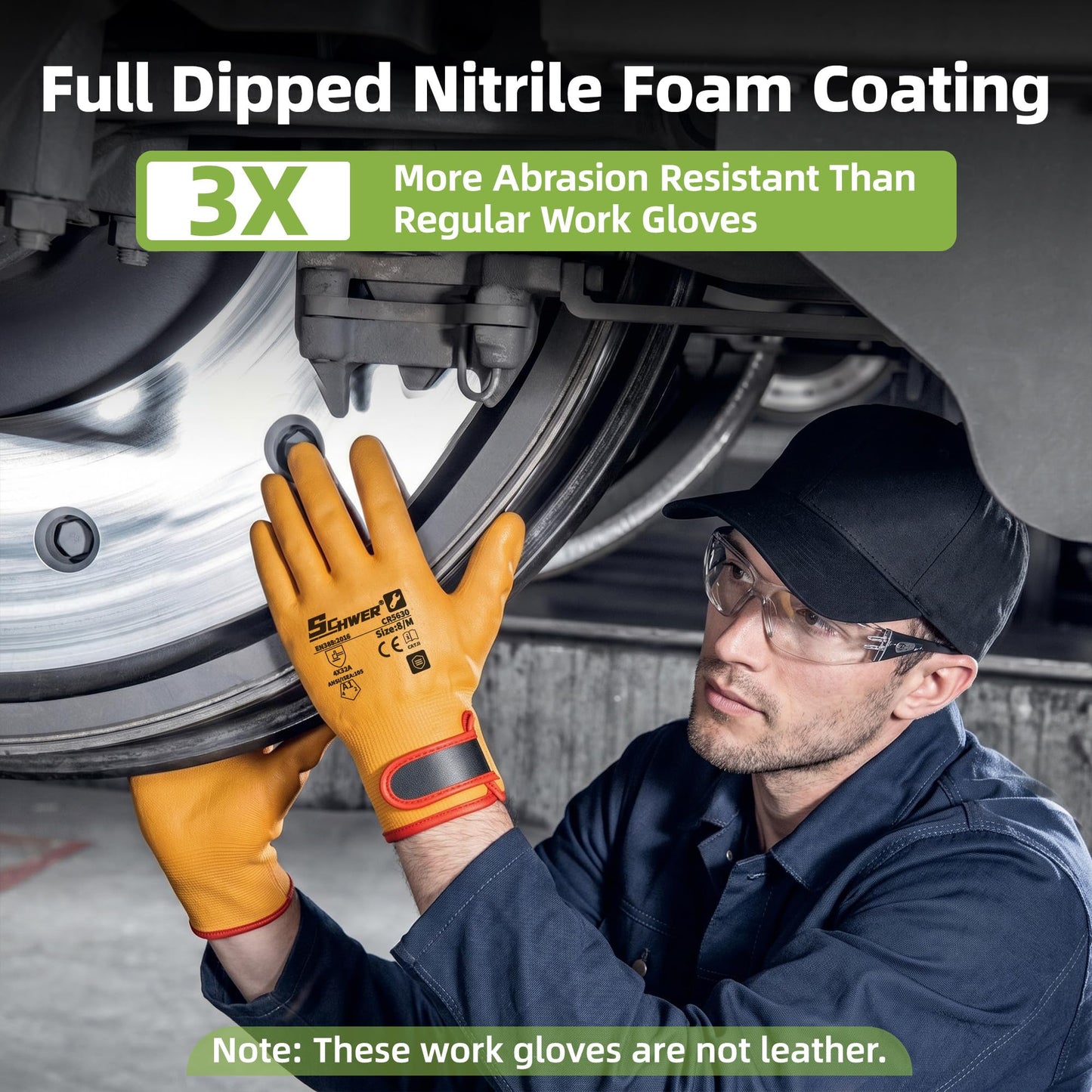 Schwer Tech-Leather Work Gloves | ANSI Level 4 Abrasion, Nitrile Foam, CR5630
