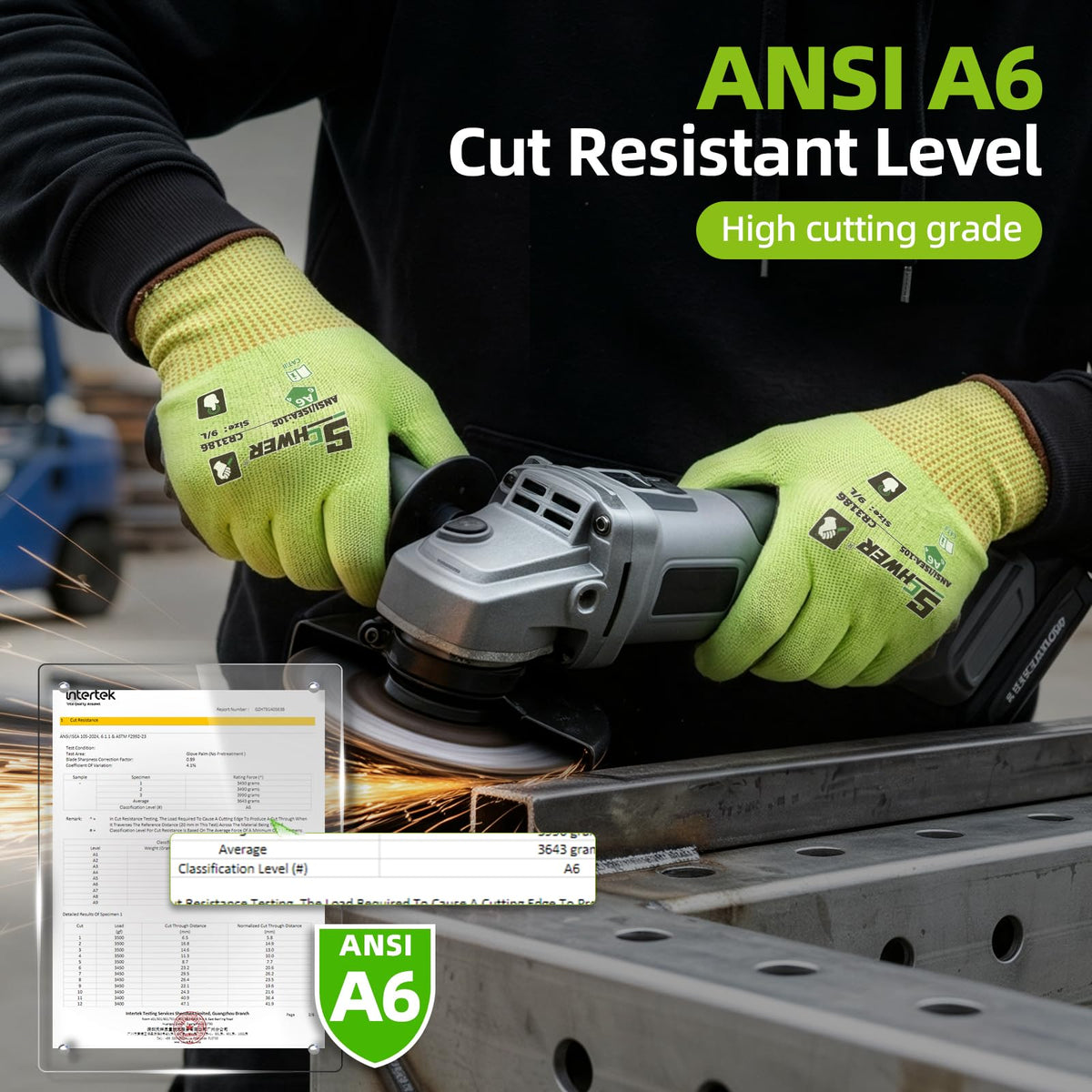 Schwer Cut Resistant Gloves | ANSI A6, PU Grip, Hi-Vis Yellow, 12 Pairs, CR3186