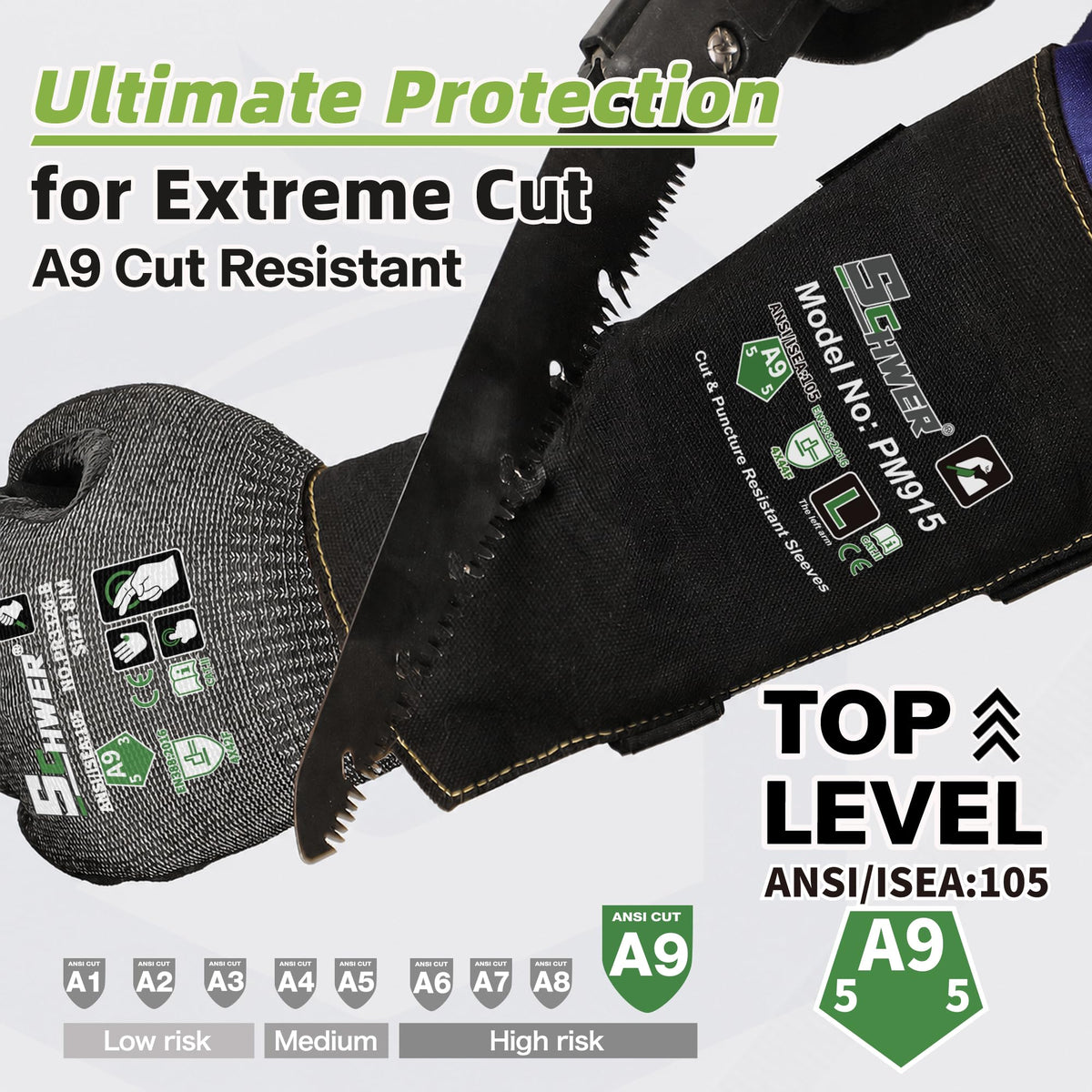 Schwer Cut & Puncture Resistant Forearm Sleeves, ANSI A9, PM915 - product image 3